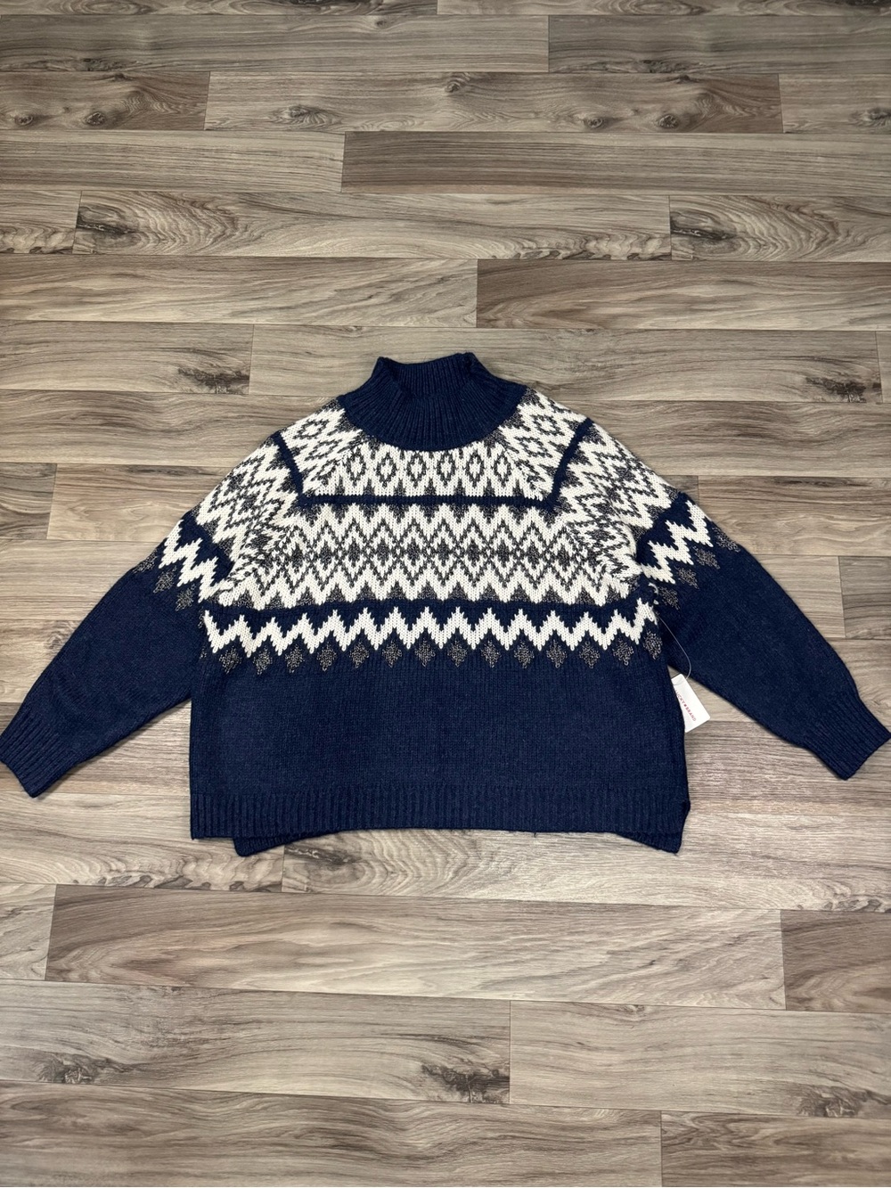 Lucky Brand Fair Isle Mock Neck in Dark Blue Heather Size XXL